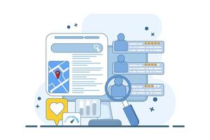 SEO map optimization concept, Business appears on search engine result pages with location and customer ratings, Business listing on search engines. vector
