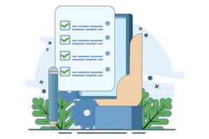 business concept Business strategy with schedule planning and success. Planning work tasks, filling checklist. Strategy. Flat illustration on background. vector