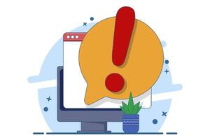 Concept of warning notification with exclamation mark on smart device screen. Important reminder. Alert in email. Message on mobile phone. Smart phone with exclamation mark. Mobile phone notification. vector