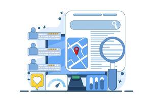 SEO map optimization concept, Business appears on search engine results page with location and customer ranking, Business listing on search engine, illustration with background. vector