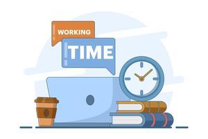 Concept of working time. Working with computers. Time management. Scheduling work tasks, deadlines, Work stress and work productivity. Optimizing business workflow. vector