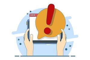 Important Reminder Concept. Alert notification with exclamation mark on smart device screen. Message on mobile phone. Device with exclamation mark. Mobile phone notification. Important reminder. vector