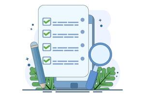 business concept Business strategy, Planning work tasks, filling checklists. schedule planning and success. Strategy in business. Flat illustration on background. vector