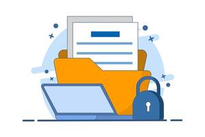 Confidential Document Concept, Cybersecurity services to protect personal documents and data. Folder with Lock and Documents. Document and data security. File and folder protection and security. vector