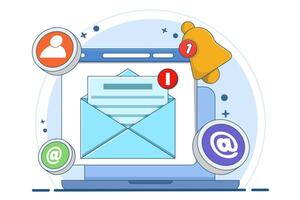 Concept of new email notification on device screen, Unread message reminder, Direct digital marketing, email marketing. Flat illustration on background. vector