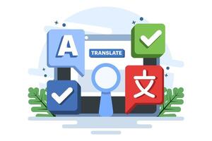 Translation concept, Translate language, Online translator mobile app on device, perform language translation. flat illustration. vector