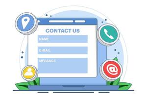 Contact Us form concept on laptop screen Customer Support, customer service, online support, help. for web banner, mobile app, landing page, business presentation, website banner, flat illustration. vector