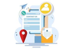 Contact Us form concept on laptop screen flat illustration for web banner, mobile app, landing page, business presentation, website banner, Customer Support, customer service, online support, help. vector