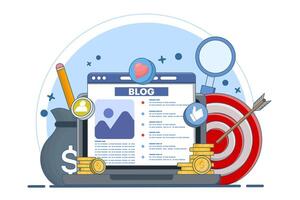 Blog article creation concept, content creation, blog monetization, make money online. Freelance web article writing, can be used for web banners, landing pages, mobile apps, infographics. vector