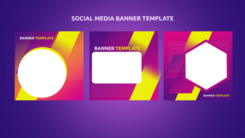 This collection of social media banner templates features a vibrant gradient background that beautifully blends shades of purple and yellow, creating a dynamic and eye-catching visual appeal psd