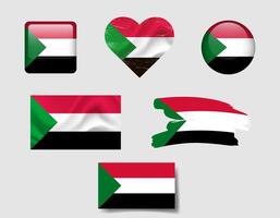 Sudan flag set of icons. flag of Sudan, symbol. Set of Sudan flags button, waved, heart. vector