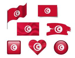 Tunisia flag set of icons. flag of Tunisia, symbol. Set of tunisian flags button, brush, waved, heart. vector
