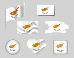Cyprus flag - set of icons. flag of Cyprus, symbol. Set of Cyprus flags brush, button, waved, heart. vector