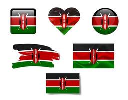 Kenya flag set of icons. flag of Kenya, symbol. Set of Kenya flags button, waved, brush, heart. vector