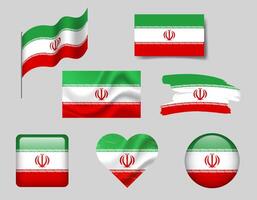 Iran flag set of icons. flag of Iran, symbol. Set of Iran flags button, brush, waved, heart. vector