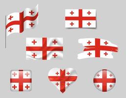Georgia flag set of icons. flag of Georgia, symbol. Set of Georgian flags button, brush, waved, heart. vector