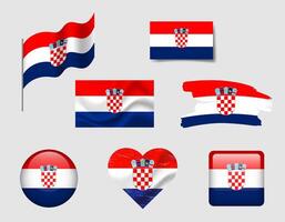 Croatia flag set of icons. flag of Croatia, symbol. Set of Croatian flags brush, button, waved, heart. vector