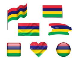 Mauritius flag set of icons. flag of Mauritius, symbol. Set of Mauritius flags button, waved, heart. vector