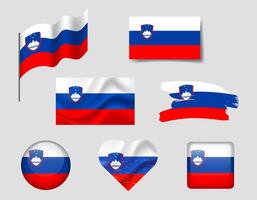 Slovenia flag set of icons. flag of Slovenia, symbol. Set of Slovenian flags brush, button, waved, heart. vector