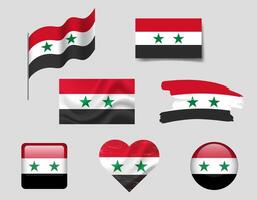 Syria flag set of icons. flag of Syria, symbol. Set of Syrian flags button, brush, waved, heart. vector