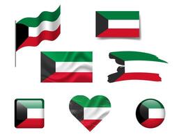 Kuwait flag set of icons. flag of Kuwait symbol. Set of Kuwait flags button, waved, heart. vector