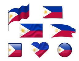 Philippines flag set of icons. flag of Philippines, symbol. Set of Philippines flags button, brush, waved, heart. vector