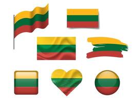 Lithuania flag set of icons. flag of Lithuania, symbol. Set of Lithuania flags button, waved, heart. vector