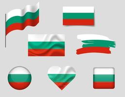 Bulgaria flag set of icons. flag of Bulgaria, symbol. Set of bulgarian flags - button, brush, waved, heart. vector
