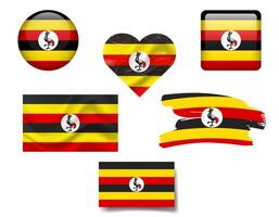 Uganda flag set of icons. flag of Uganda, symbol. Set of Uganda flags button, brush, waved, heart. vector