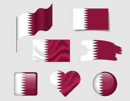 Qatar flag set of icons. flag of Qatar, symbol. Set of Qatar flags button, brush, waved, heart. vector