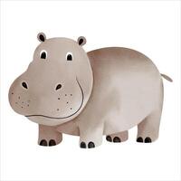 Cute watercolor hippopotamus. Illustration of hand drawn hippopotamus. Wild jungle safari animals. vector
