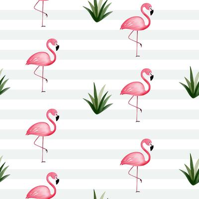 Watercolor flamingo wallpaper. Cute seamless pattern with watercolor flamingo. Tropical bird background.