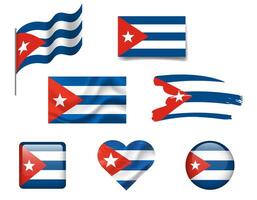 Cuba flag set of icons. flag of Cuba, symbol. Set of Cuban flags button, brush, waved, heart. vector