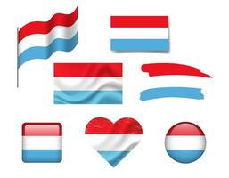 Luxembourg flag set of icons. flag of Luxembourg, symbol. Set of Luxembourg flags button, waved, heart. vector