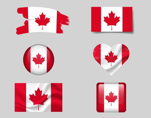 Canada flag set of icons. flag of Canada, symbol. Set of Canadian flags button, brush, waved, heart.