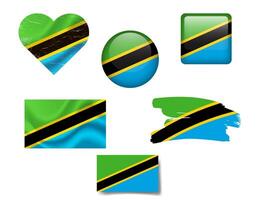 Tanzania flag set of icons. flag of Tanzania, symbol. Set of Tanzania flags button, waved, heart. vector