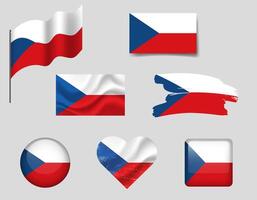 Czech Republic flag set of icons. flag of Czech, symbol. Set of Czech flags brush, button, waved, heart. vector