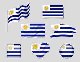 Uruguay flag set of icons. flag of Uruguay, symbol. Set of Uruguay flags button, brush, waved, heart. vector