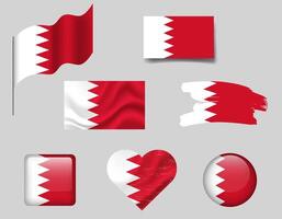 Bahrain flag set of icons. flag of Bahrain, symbol. Set of Bahrain flags button, brush, waved, heart. vector
