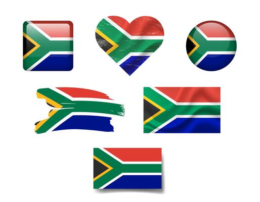 South Africa flag set of icons. flag of South Africa, symbol. Set of African flags button, waved, heart.