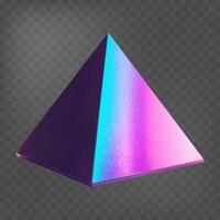 3d pyramid with holographic mirror effect. Gradient triangle. Fluid color. Neon shape in gradient colors vector