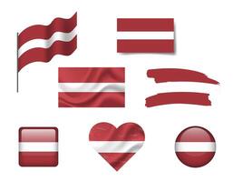 Latvia flag set of icons. flag of Latvia, symbol. Set of Latvian flags button, brush, waved, heart. vector