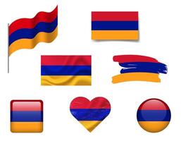 Armenia flag set of icons. flag of Armenia, symbol. Set of Armenian flags button, brush, waved, heart. vector