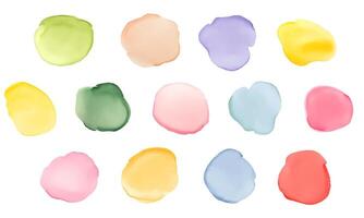 Set of colorful watercolor round shapes, stains, blobs circles. Hand drawn multicolored watercolor spots isolated vector