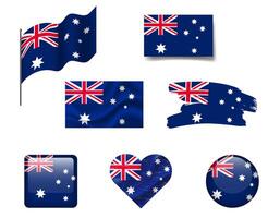 Australia flag set of icons. flag of Australia, symbol. Set of Australia flags button, brush, waved, heart. vector