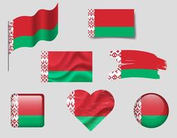 Belarus flag set of icons. flag of Belarus, symbol. Set of Belarus flags button, brush, waved, heart. vector