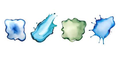 Set of blue green watercolor shapes, stains, blobs. Hand drawn watercolor abstract splash vector