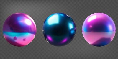 Set of 3d balls with holographic mirror effect. Gradient shapes. Fluid color. Neon shapes in gradient colors vector