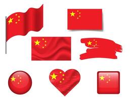 China flag set of icons. flag of China symbol. Set of China flags button, waved, brush, heart. vector