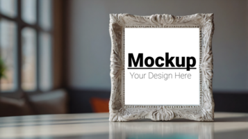 Mockup of a white frame on a table psd